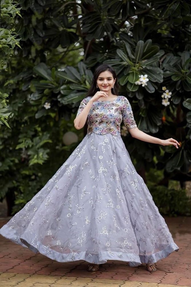 Avantika Printed Party Wear Gown Catalog